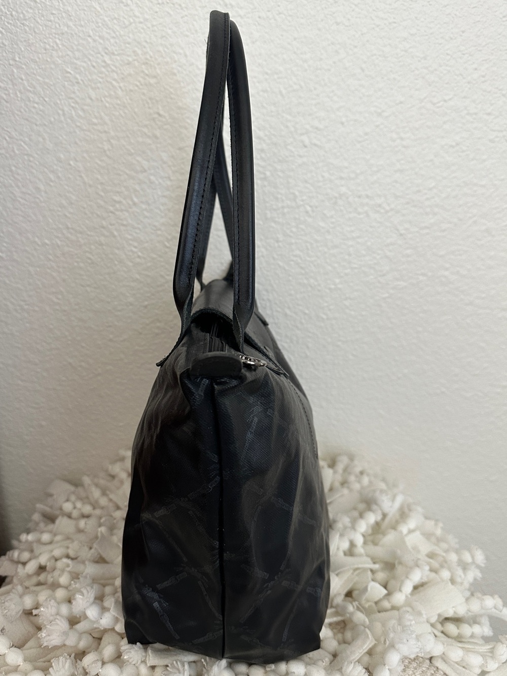 LONGCHAMP Le Pliage S Coated Canvas Horse Pattern Tote Bag Black Small - Picture 2 of 14